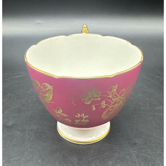 VTG Coalport BURGUNDY & GOLD Birds Bone China Footed Teacup & Saucer England - Picture 6 of 14